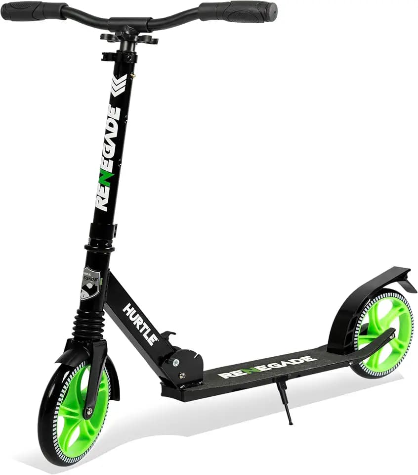 Hurtle Renegade Kick Scooter for Kids, Teenagers & Adults - 2-Wheel Folding Scooter with Adjustable T-Bar Handlebar - Alloy Anti-Slip Deck