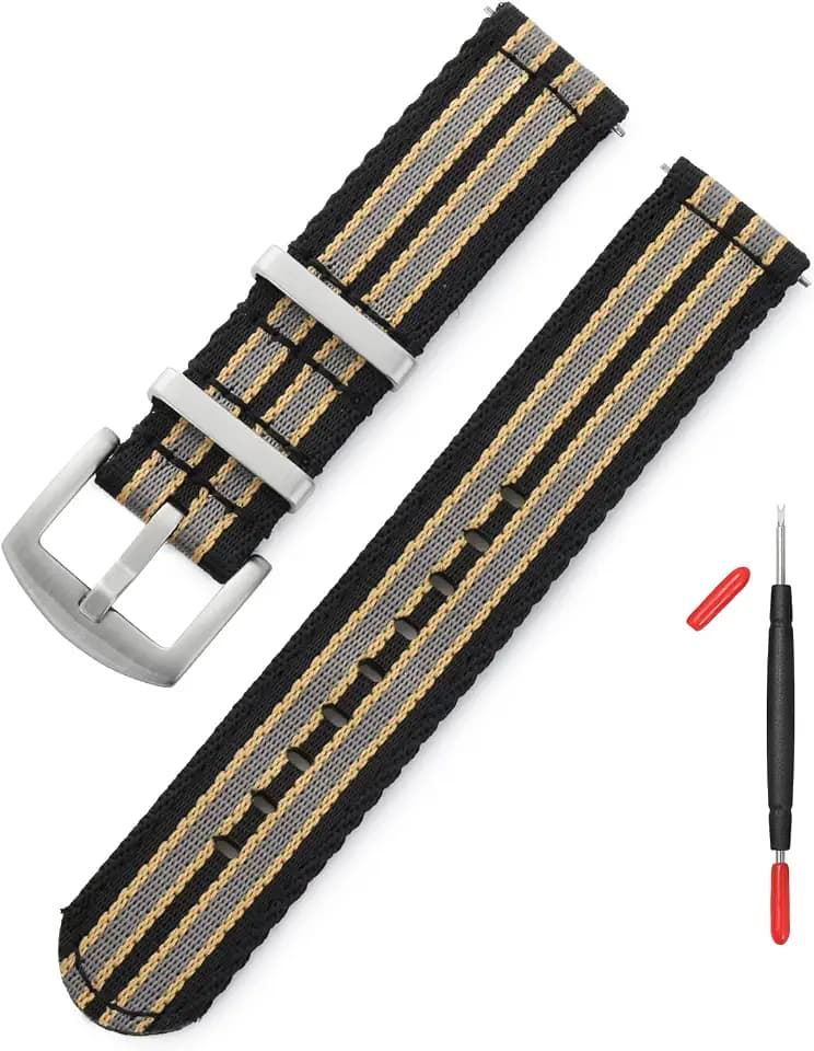 watchdives Nylon Watch Band 20mm Fast Release Watch Band Multicolor Replacement Watch Straps for Men Women(20mm,Black Khaki Gray)