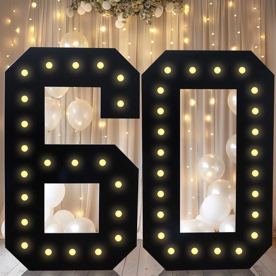 4FT Marquee Light Up Numbers 60, Easy to Assemble Black Marquee Number