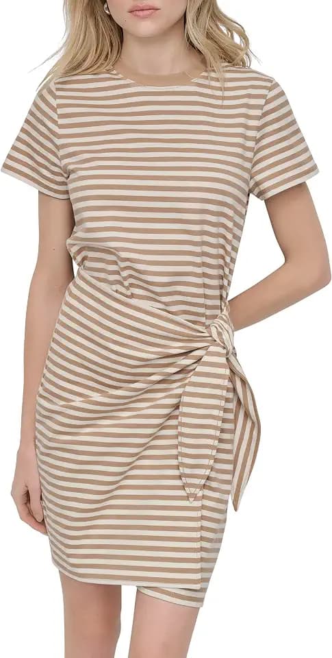 DKNY Women's Short Sleeve Jewel Neck Tie Front Detail Mini Dress
