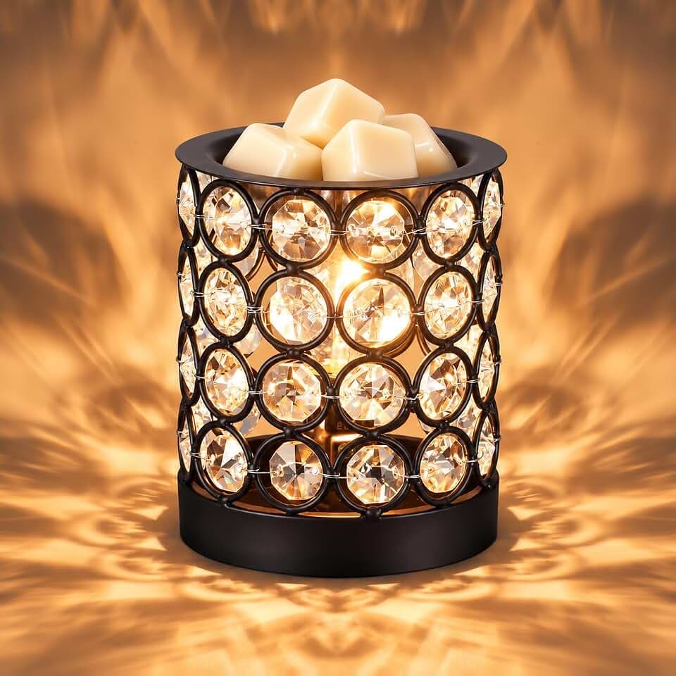 Crystal Wax Melt Warmer 2-in-1 Night Light Fragrance Warmer (01-Black)