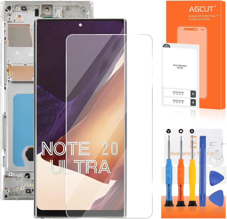 OLED for Samsung Galaxy Note 20 Ultra Screen Replacement for Samsung Note 20 Ultra LCD Display N985 SM-N986U LCD Digitizer Touch Screen Assembly Repair Part Silver with Frame(Support Fingerprint)