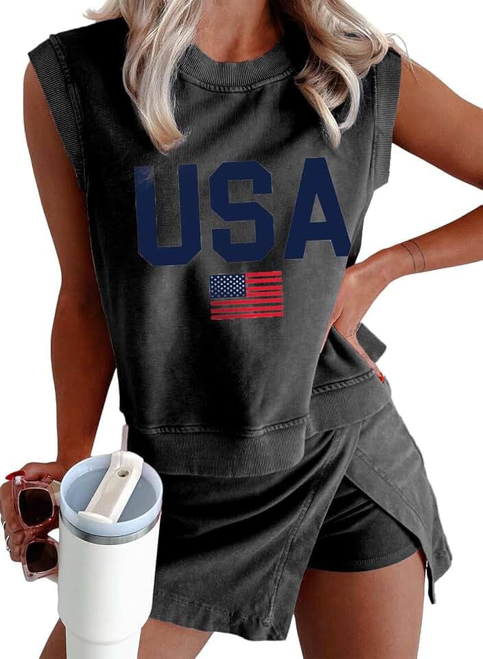 KevaMolly Women 2pc Mineral Wash Athletic Lounge Tank Skirt Set