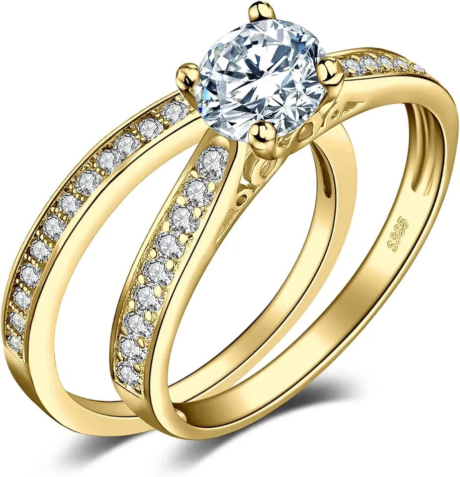 JewelryPalace Verlobungsring Paar Eheringe Ring Silber 925 Damen, Zirkonia Silberring Trauringe Vorsteckring Hochzeitsringe Antragsring Memoirering Ewigkeitsring Ringe Set, Damen Schmuck Rosegold Gold