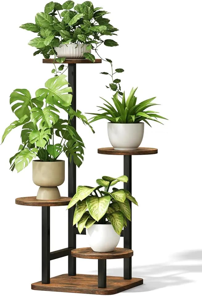 Homsorout Plant Stand Indoor - 4 Tiered Indoor Plant Stand, Metal Plant Shelf Plant Holder, Ideal for Living Room, Garden, Patio, Balcony (Black Brown)