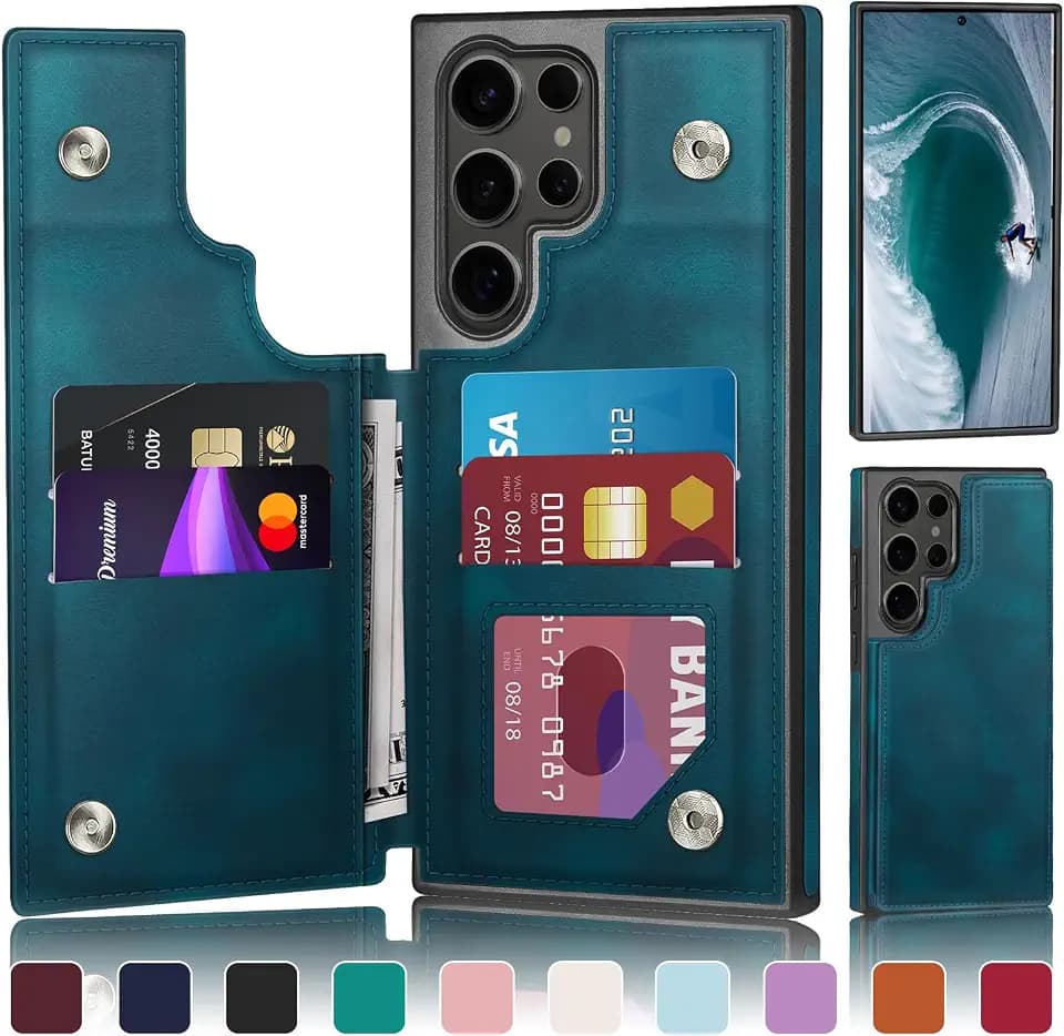 DJDUCK Designed for Samsung Galaxy S23 Ultra Case Wallet with Card Holder, [Magnetic Clasp Cover] [RFID Blocking Leather Protection] Shockproof Women Men Cases for Samsung S23 Ultra Teal