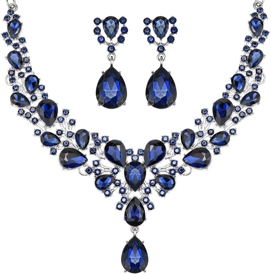 Hicarer Bridal Teardrop Cluster Crystal Jewelry Set Women