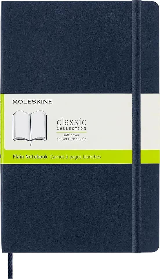 Moleskine Klassisches Notizbuch, Notizbuch mit Weißen Seiten, Weicher Einband und Elastischer Verschluss, Großes Format 13 x 21 cm, Saphirblau, 192 Seiten