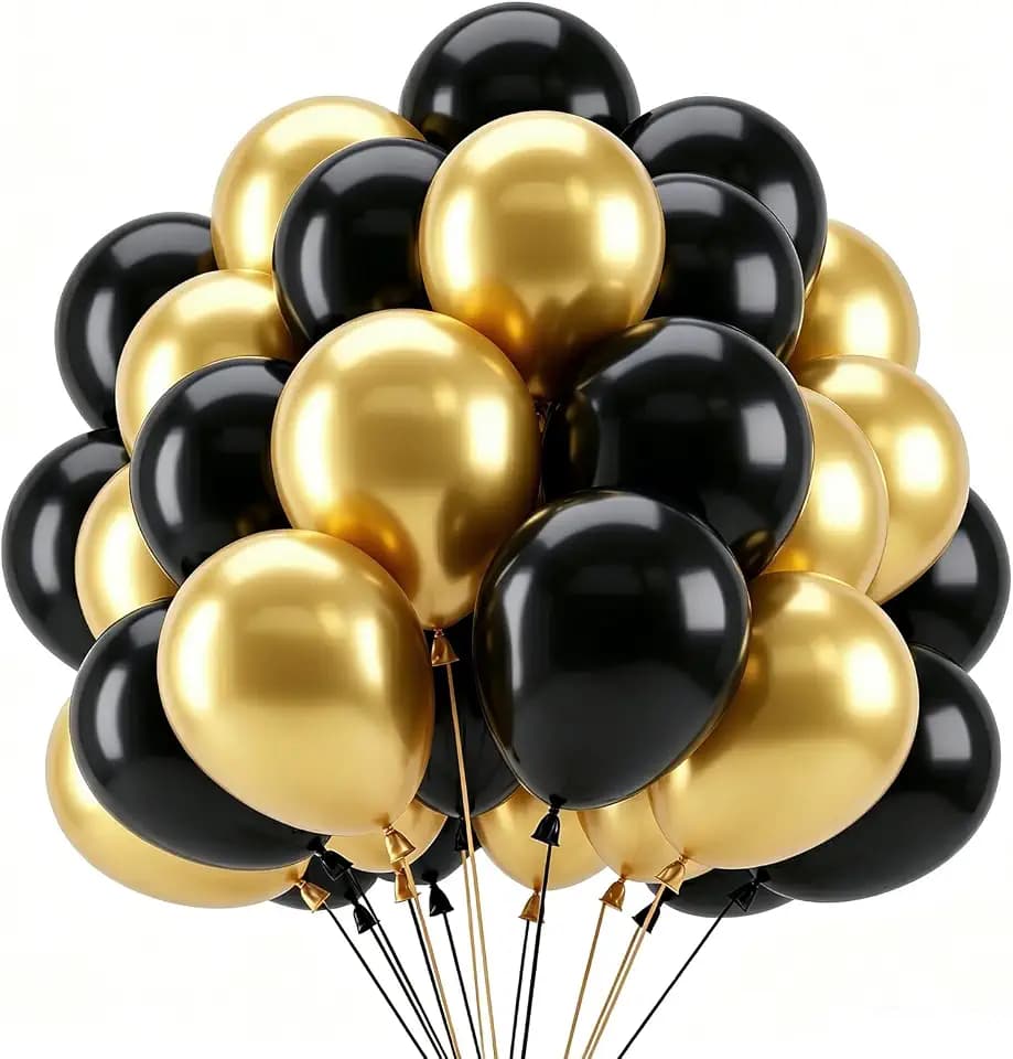 Luftballons Schwarz Gold 69 Stück, 12 Zoll Helium Luftballons Gold Schwarz Luftballons Geburtstag für Geburtstagsdeko Hochzeit Verlobung Ruhestand Abschlussball Abschlussfeier Ramadan Party Deko