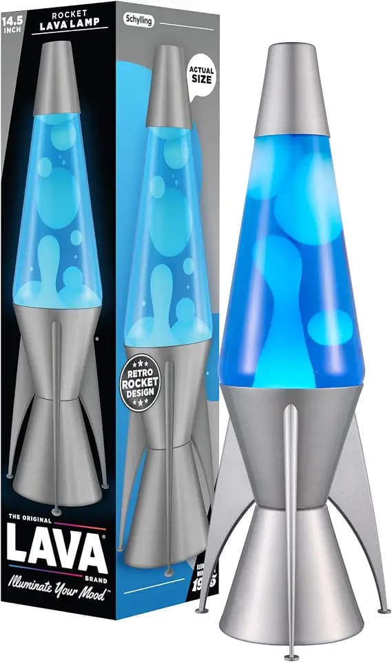 Lava The Original Lamp - 14.5" Gray Stratosphere – Retro Rocket Liquid Motion Lamp - White and Blue Liquid - Item #2390 (Amazon Exclusive)