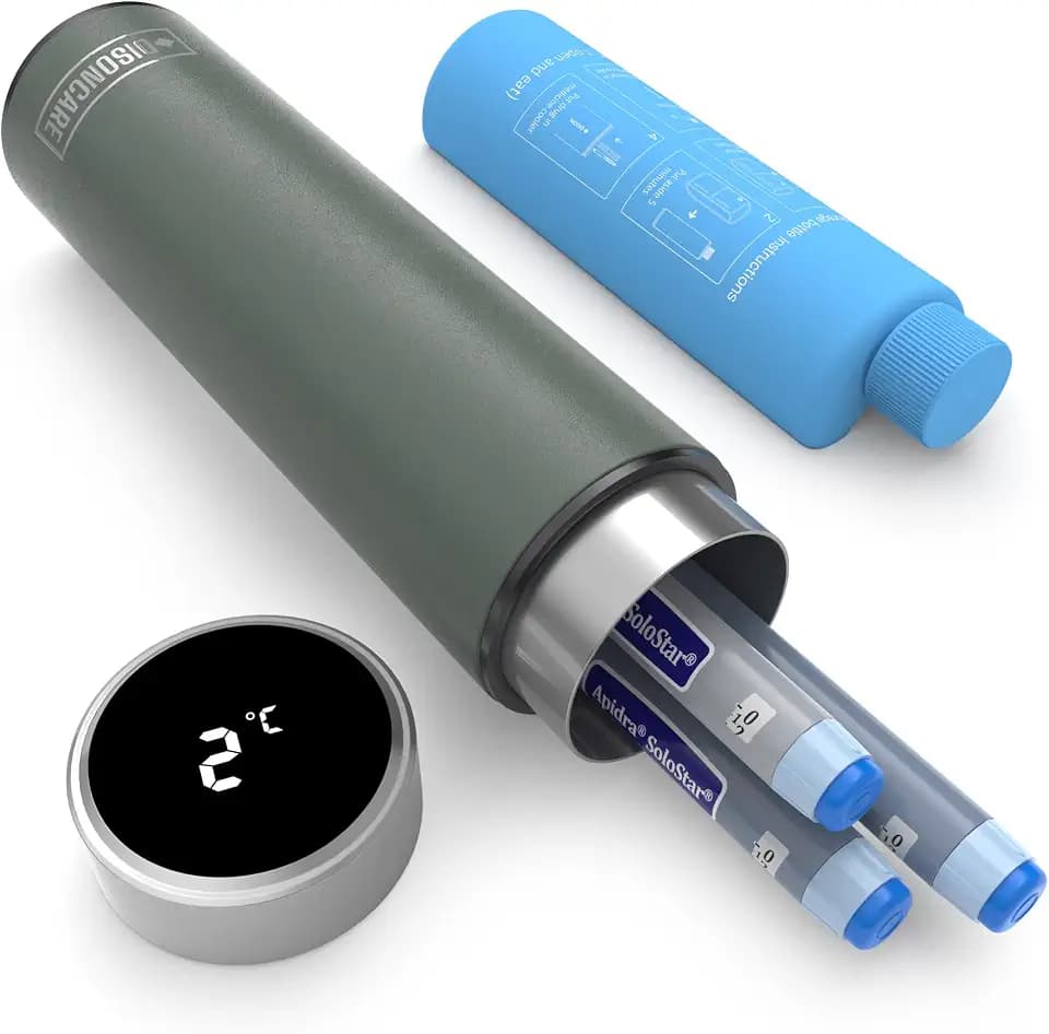 DISONCARE 60H Insulin Pen Kühltasche,2-8 Grad Touch-Display Temperaturanzeige Kühler Tragbaren Medikamente Kühlbox Reise TSA | Diabetiker Tasche mit 2 Kühlakkus(Grün)