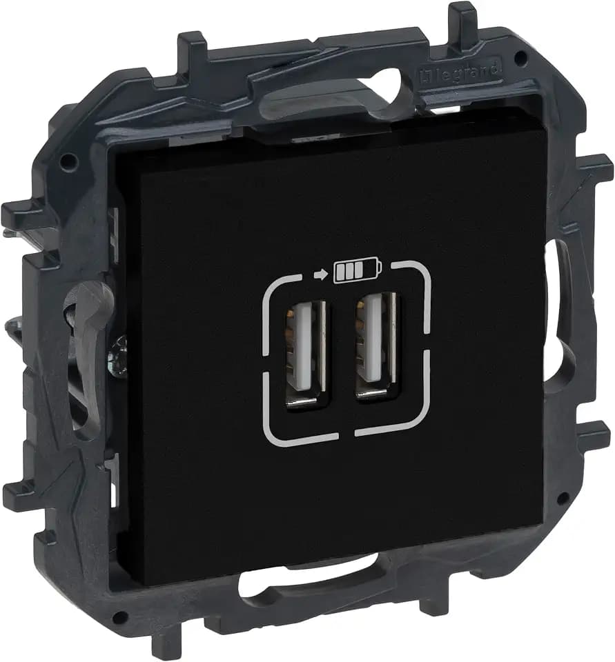 LEGRAND Niloé Step 398264B Doppel-USB-Ladegerät Typ A, zusammenstellbar für Unterputzinstallation, Anthrazit