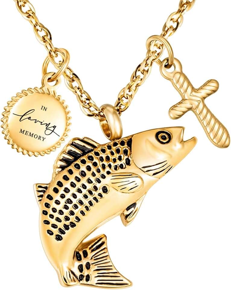 Dletay Fish Cremation Jewelry for Ashes Memorial Ashes Keepsake Necklace Urn Necklace Pendant