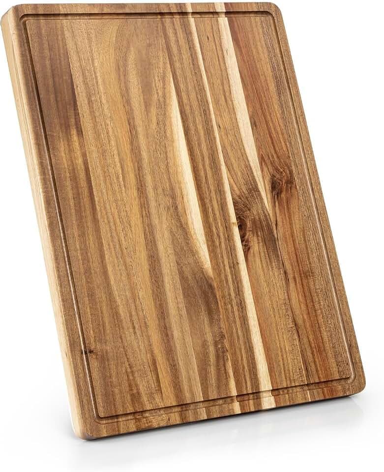 24'' x 18'' Acacia Wood Cutting Board, 1.1'' Thick Butcher Block Cutting Board with Deep Juice Groove, Extra Large Chopping Board with Side Handles for Meat, Vegetables, Fruit