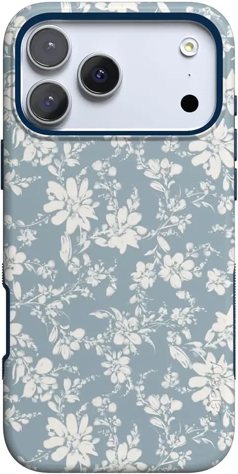 Casely iPhone 17 Pro Case | Afternoon Tea | Blue Floral | Bold Protective Design | Compatible with MagSafe