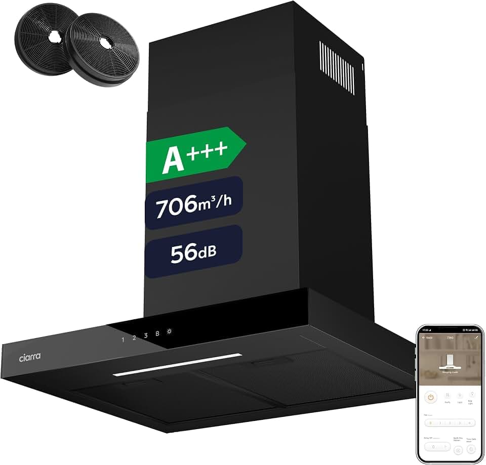 CIARRA CBCB6102 A+++ Dunstabzugshaube 60 cm 706 m³/h Wi-Fi App SensorTouch