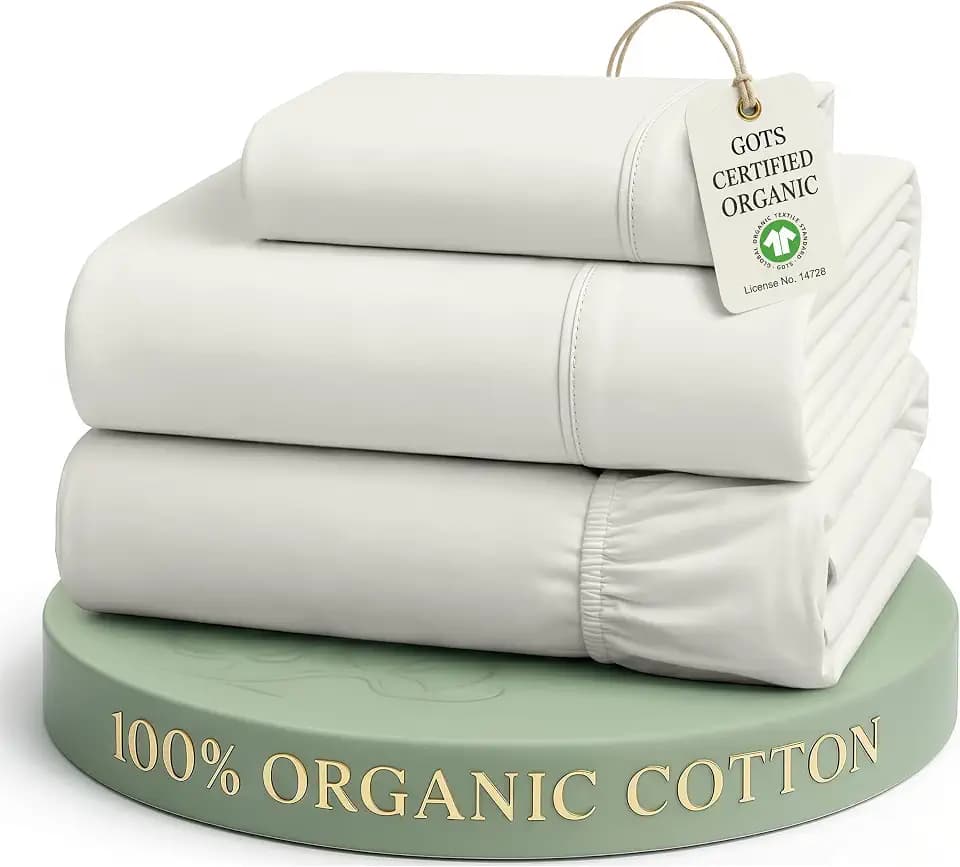 LANE LINEN Twin Sheet Set 100% Organic Cotton Percale Soft - Glacier Grey