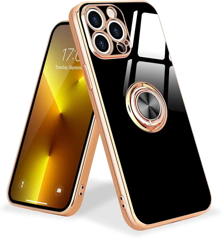 Kompatibel mit iPhone 12 Pro Hülle mit 360 Grad Ring Ständer Handyhülle Schutzhülle Magnetischer Autohalterung Stoßfest Hülle Case für iPhone 12 Pro-Schwarz