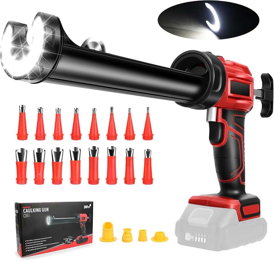 Akku-Kartuschenpistole, 20V Akku Kartuschenpresse mit LED-Licht und 16 Düsen, 4 Gang Elektrische Silikonpistole, Silikonpistole Kartuschenpistole Akku für Abdichten, Spachteln, Auslaufsicher