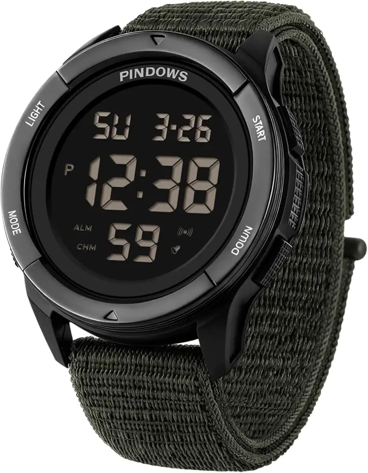 PINDOWS Men's Digital Watch, 50M Waterproof Military Tactical Sport
