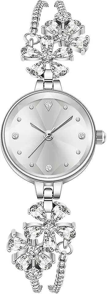 findtime Analoge Damenuhren für Damen, stilvoll, elegant, Diamant-Uhren für Damen, Legierung, Blumenform, wasserdicht, Schmuckarmbanduhr
