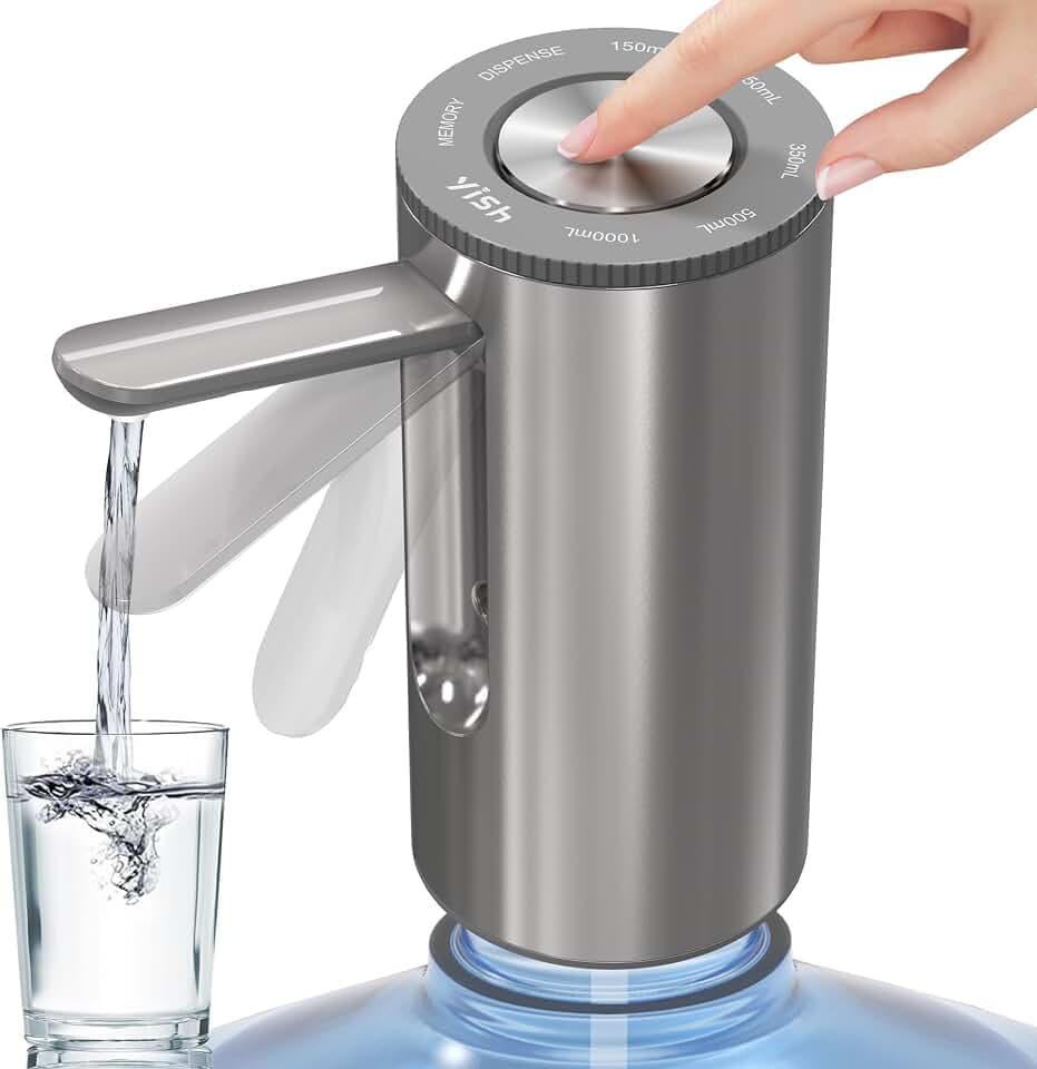 YISH Wasserflaschen Pumpe 5 Gallonen：Wasserspender Pumpe Tragbare mit Klappbarer Wasserauslass, Unterstützt USB-Laden, Wasserspender Automatische Mit 2 Adaptern, Für Zuhause, Küche, Büro, Camping