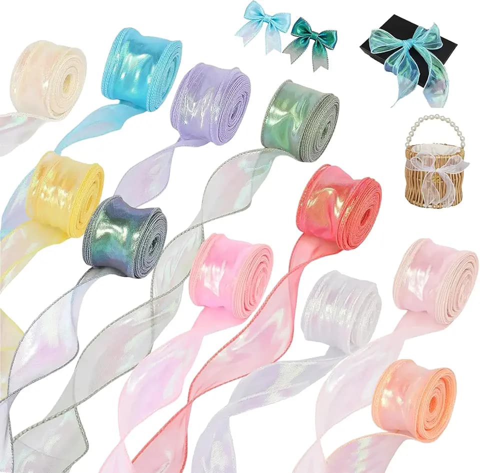 11 Rollen Organzaband, Schleifenband Chiffonband 40mmx10m Satinband Chiffon Band Organza Ribbon Glitzerband für Geschenk Deko Hochzeit Seinladungen Blumenstrauß Basteln