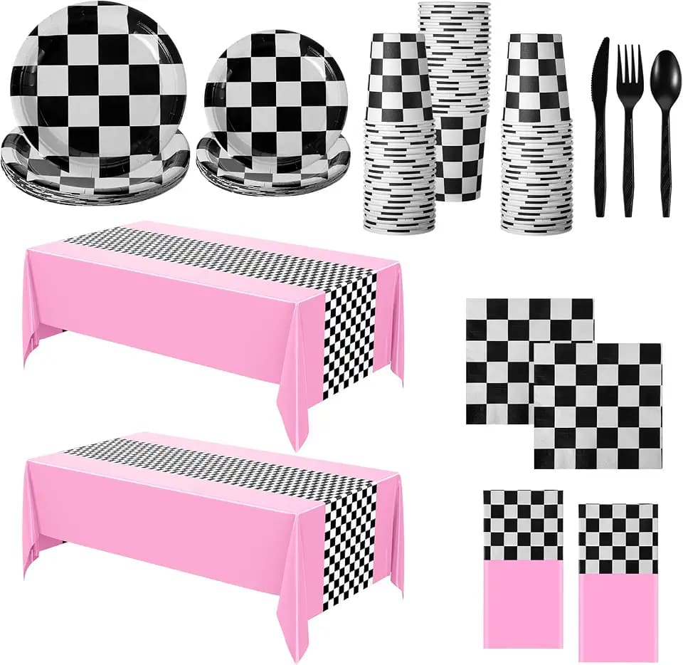 Oudain 162 Pcs Racing Car Birthday Party Decorations,Pink