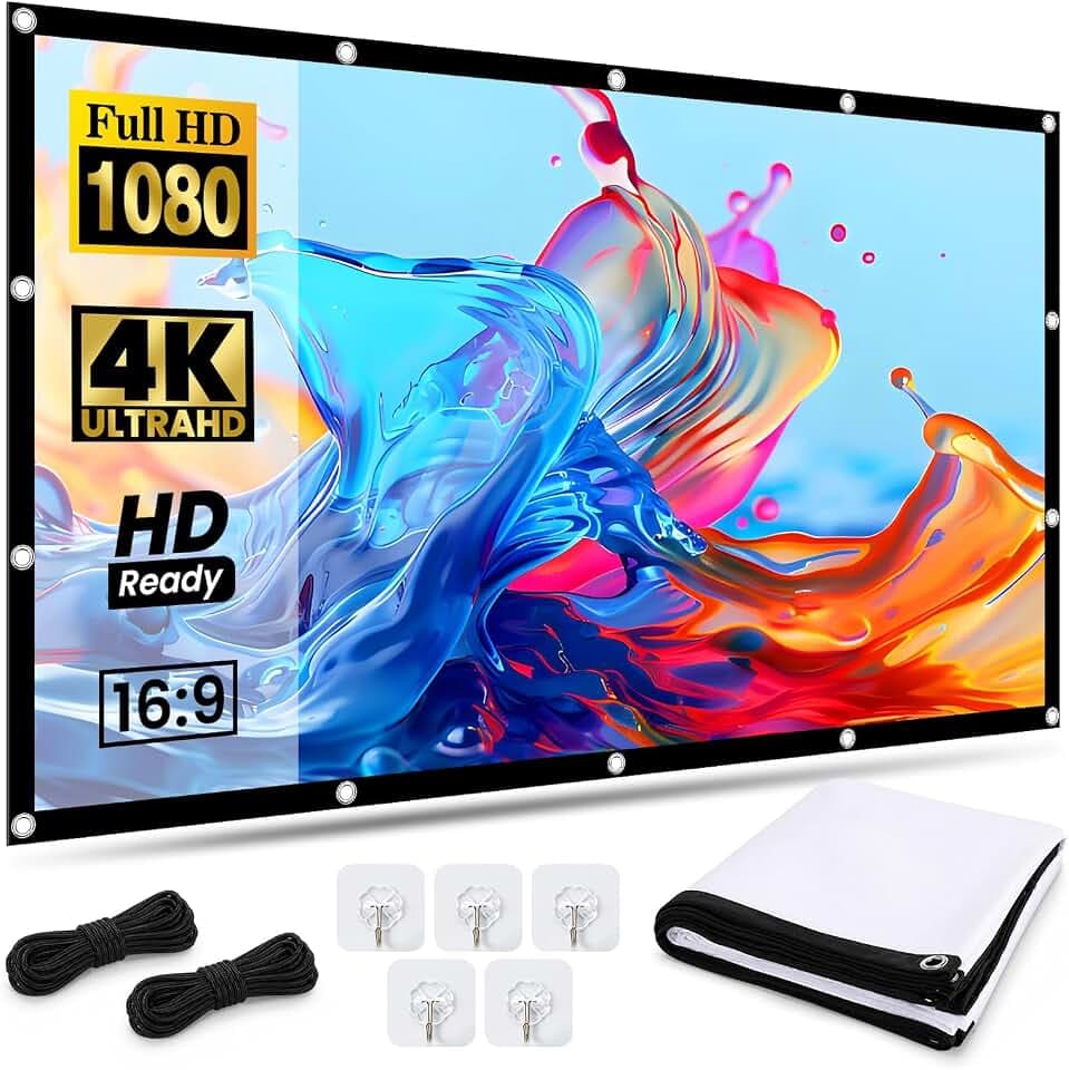 120 Zoll Beamer-Leinwand aus Milchseidenstoff, 2,5 cm schwarzer Rand, Haken & Seil, tragbarer Projector Screen, geschützt für Outdoor, Heimkino, Büro & Camping