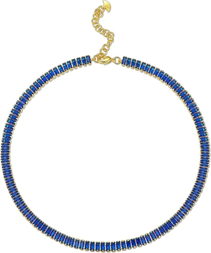 SNGIA 18K Gold Plated Emerald Choker Necklaces for Women, Green Statement Tennis Chain Choker Necklace Gift.