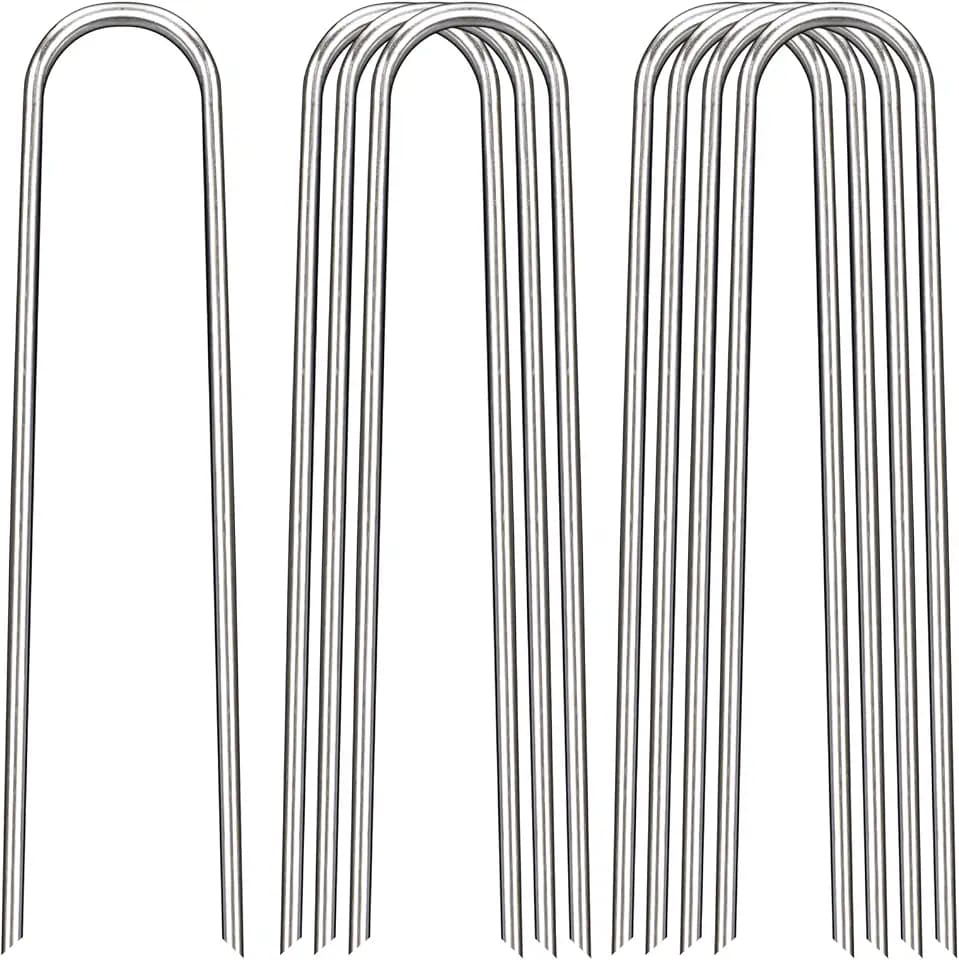 8 Inch Landscape Staples, 12/25/50/100 Pack Galvanized Garden Stakes, Heavy Duty 8 Gauge U-Shaped Ground Stakes for Weed Barrier Fabric, Irrigation Tubing, Fence, Outdoor Decorations