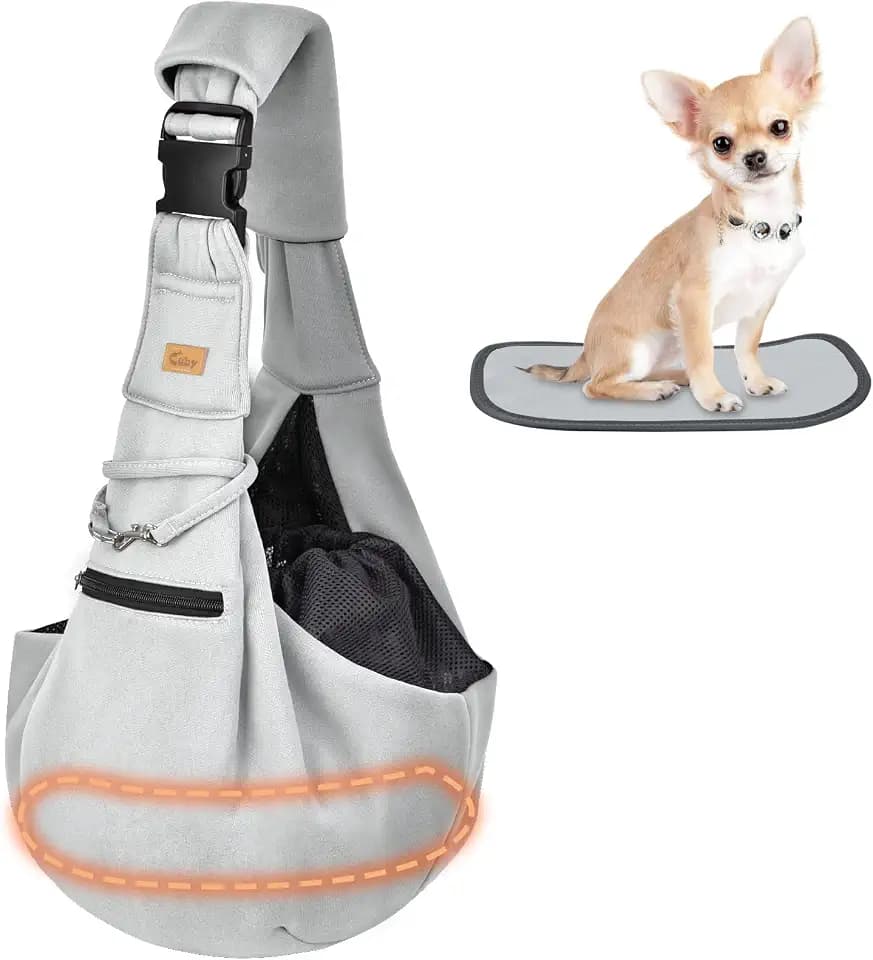 CUBY Verstellbare Tragetasche für kleine Hunde, Welpenschlinge, gepolsterte Hundetragetasche, Haustiertasche mit Sicherheitsgurt, bis zu 6 kg, für kleine Haustiere (Hellgrau)