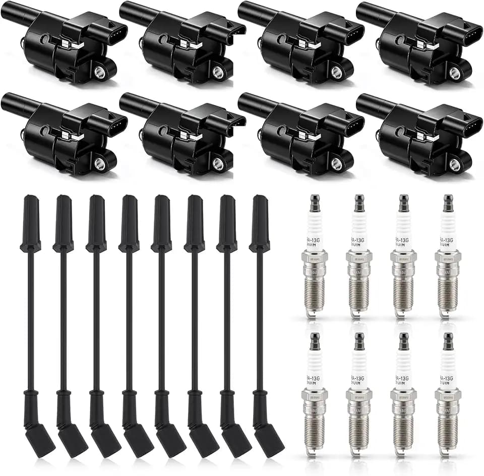 8Pcs UF414 Ignition Coil Pack, 41962 Spark Plug & 9748UU Wire Set