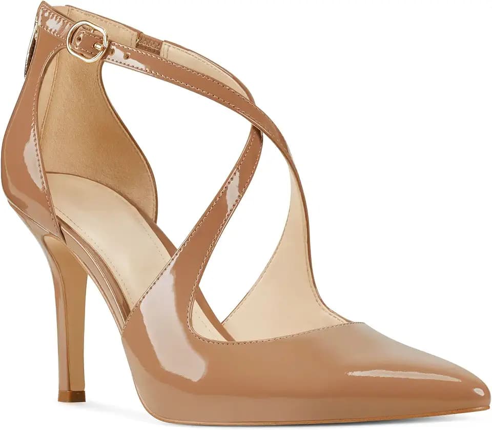 Womens Pumps High Heels Pointed Toe Crossed Strap D'Orsay Zip up Stilettos Party Dress Shoes