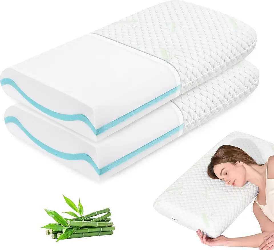 Waxberry 2er Set Gel Memory Foam Kissen 40x80x8 cm, zweiseitiges Kopfkissen in weich & fest, ergonomisches Nackenkissen mit waschbarem Bambusfaser-Bezug, Visco Kissen, Oeko-TEX Zertifiziert