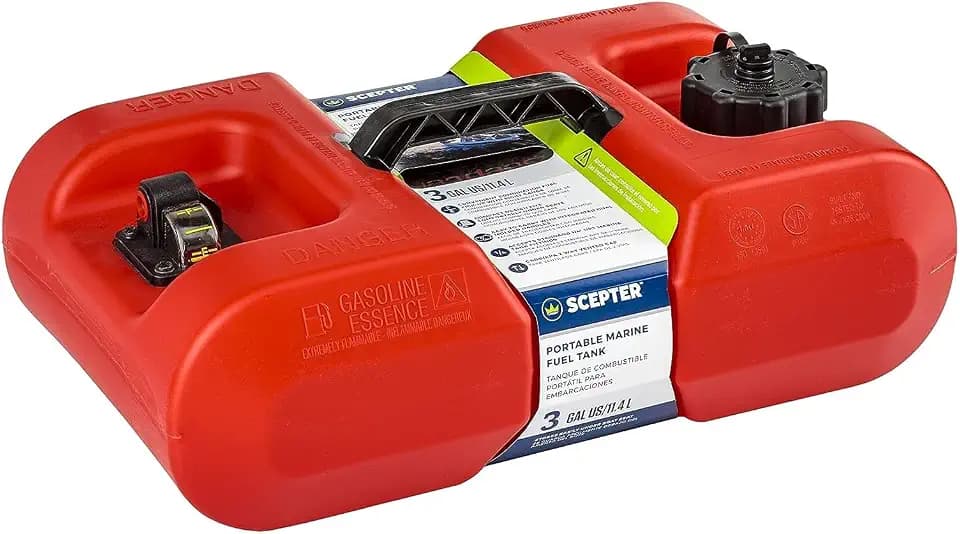 Scepter 3 Gallon Portable Marine Gas Can, Boat Fuel Tank, 2-Way Vented Cap, Built-In Fuel Gauge and Pick-Up, Top Handle, EPA & CARB Compliant, Underseat Design, 19.3"L x 12.2"W x 6.8"H (10506)