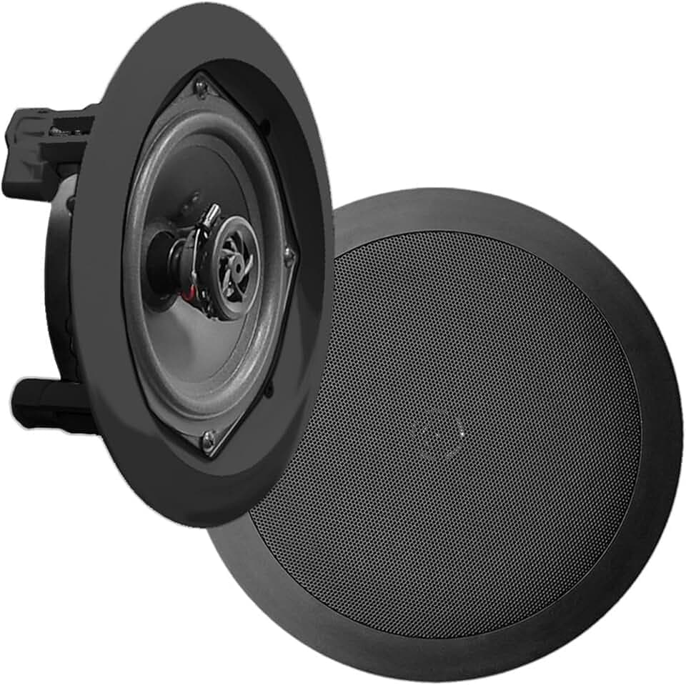 Pyle Deckenlautsprecher, 200W- Einbaulautsprecher Decke, Wandlautsprecher Flach- & Rund, 16,5cm- Ceiling Speaker, 2 Wege Lautsprecher, für Büro, Küche Wohnzimmer, Heimkino, Schwarz