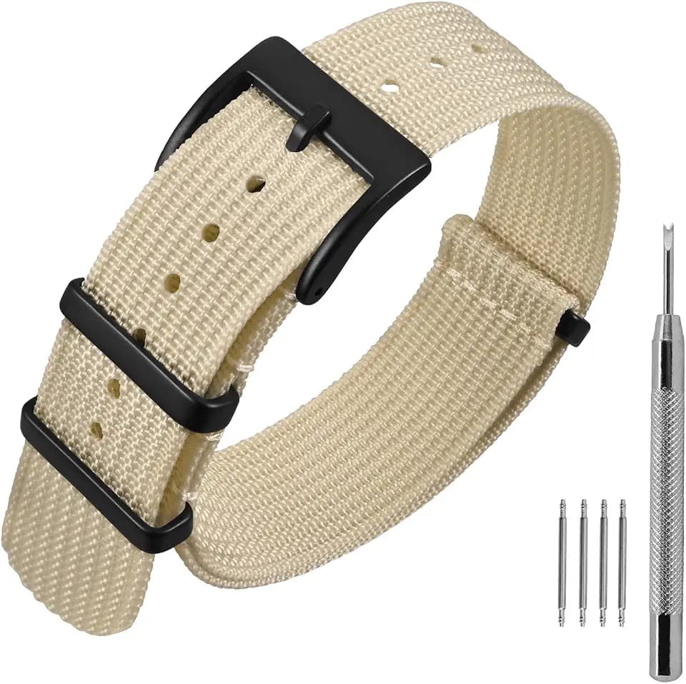 ANNEFIT Nylon Uhrenarmbänder 16mm 18mm 20mm 22mm mit Edelstahl Metall Schließe, Sport Atmungsaktive Ersatzarmband