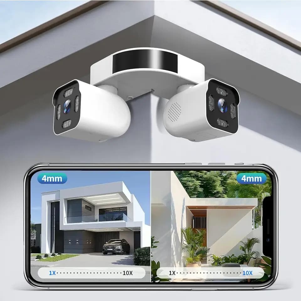Dual Lens Outdoor Cameras 2.5K/5MP House Cameras Wired Plug