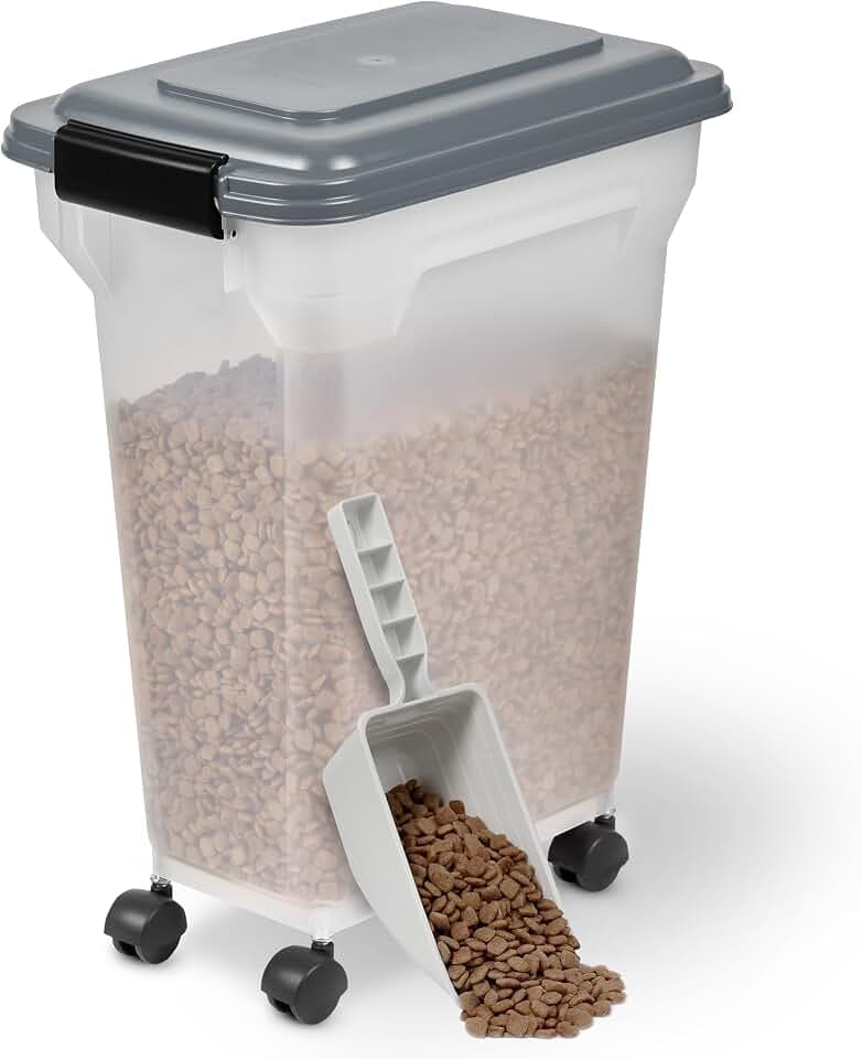 Iris Ohyama Hundefutter Aufbewahrung mit Rollen, 20L/7.5kg, Grau, Luftdichte Futterbox, Trockenfutter, Futterbehälter, Für Hunde, Katzen, Tierfutterbehälter, Schaufel, BPA-frei, Futtertonne, ATS-M
