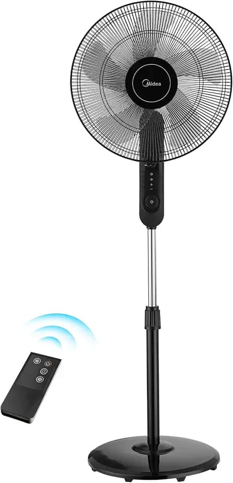 Midea FS40-15FR Standventilator Leise mit Fernbedienung,3 Geschwindigkeitsstufen,LED Anzeige, 7,5H Timer,höhenverstellbar, 80°Oszil-lationsfunktion, 55W Kraftvoller,Ventilator,Luftzirkulation, Schwarz