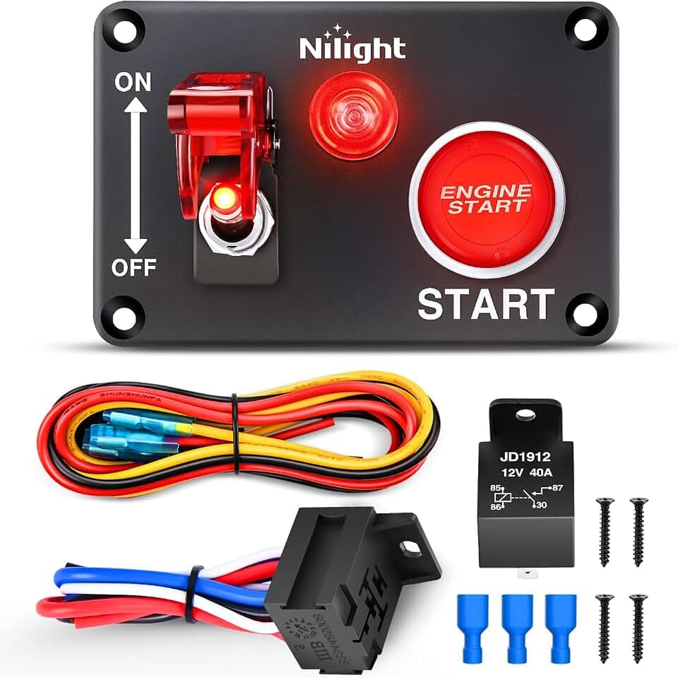 Nilight Ignition Switch Panel with Engine Push Button 12V 2 in 1
