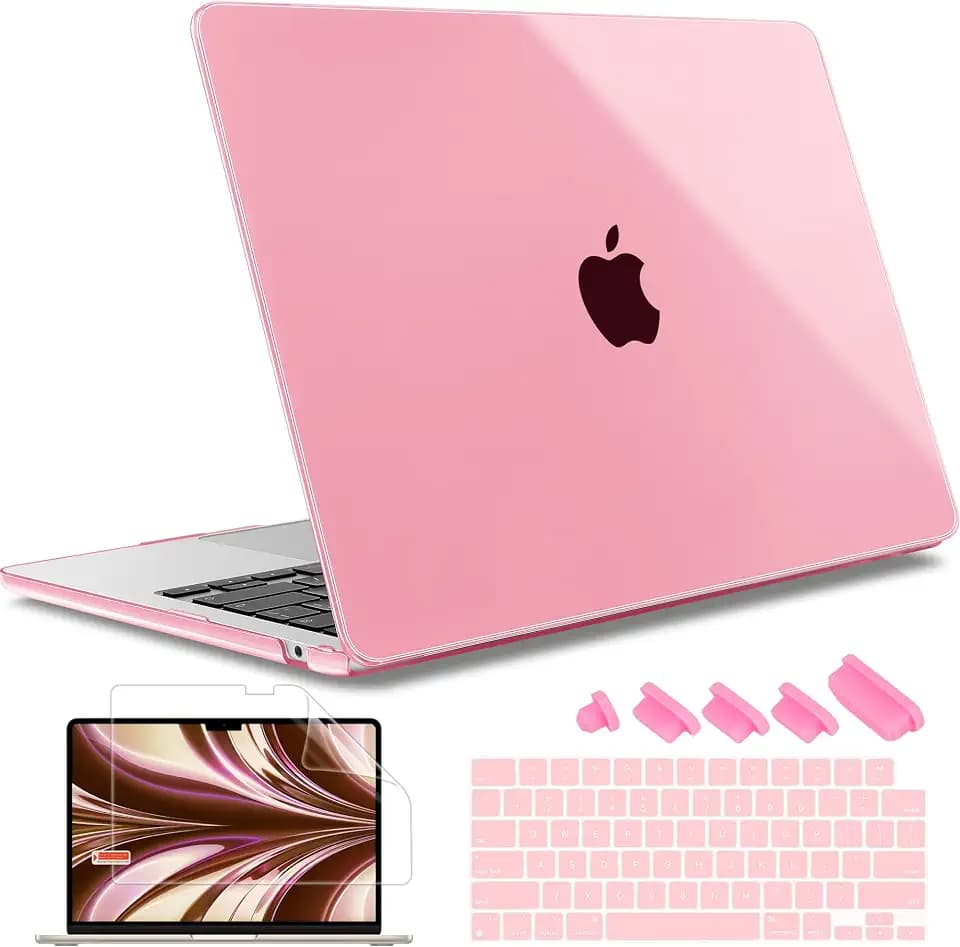May Chen Case for MacBook Air 13/13.6-inch (M5/M4/M3/M2, 2022-2026 Models A3449 A3240 A3113 A2681), Lightweight | Closes Seamlessly | Ideal for Work Hard Shell Case, Crystal Pink
