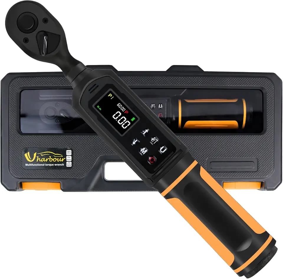Uharbour Digitaler Drehmomentschlüssel, 3/8 Zoll Antrieb, 0,9–60 Nm Reichweite, elektrischer Drehmomentschlüssel mit Dual-Richtungs-Ratsche, ±1% Genauigkeit mit Vibration, Summer und LED-Alarm