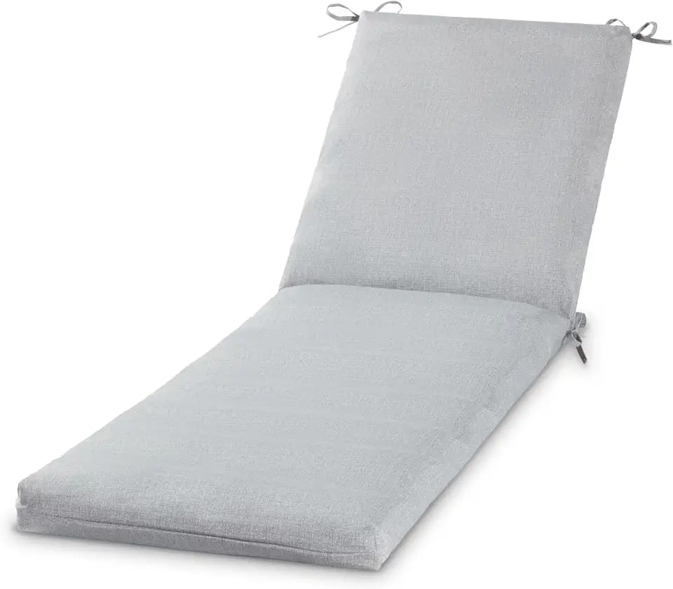 Greendale Home Fashions Modern Outdoor Chaise Lounge Cushion with Ties – Durable Polyester Fabric, Channel-Filled Polyfiber Insert, Removable Zippered Cover, Heather Gray