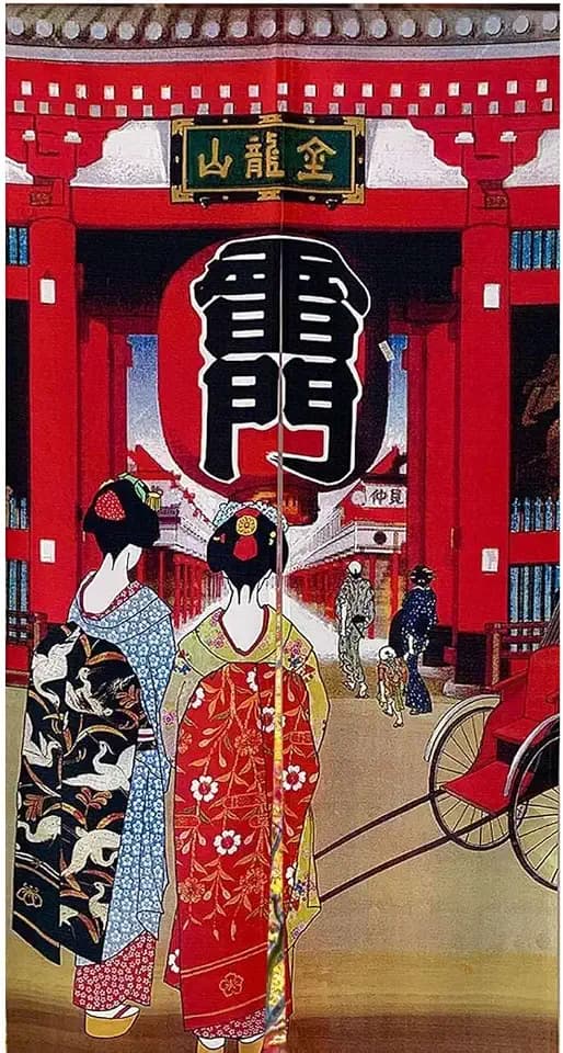 Noren Japanese Doorway Curtain Tapestry Decorations Room Divider Curtain Privacy Anime Curtains (Kaminarimon Gate・Geisha, 33.5"x 67") NR1279
