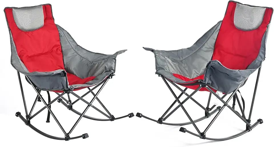 SUNNYFEEL Oversized Folding Rocking Camping Chair 2 Pack, 500lbs Red