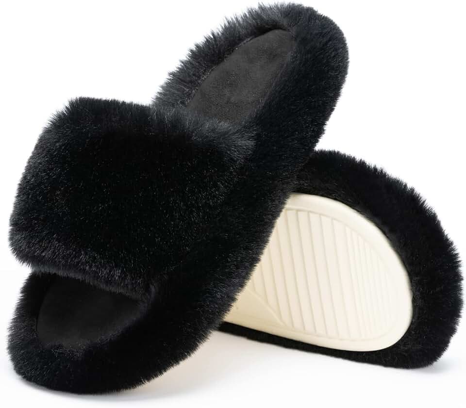Chantomoo Women's Slippers Memory Foam House Bedroom Slippers for Women Fuzzy Plush Comfy Faux Fur Lined Slide Shoes Anti-Skid Sole Trendy Gift Slippers