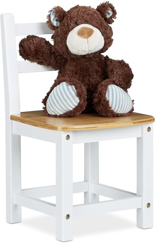 Relaxdays Kinderstuhl Rustico aus Bambus, weiß/Natur