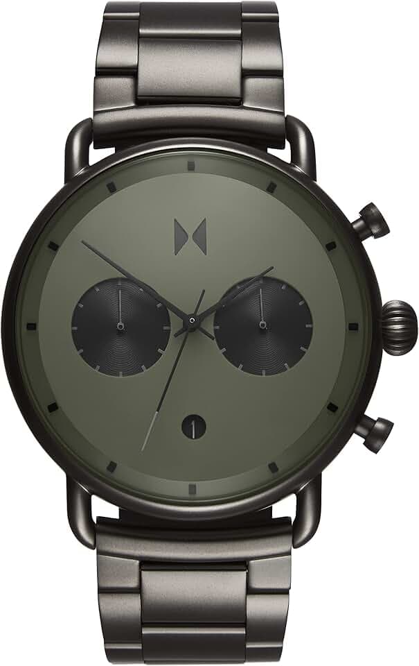MVMT Blacktop Montre Chronographe avec bracelet en acier inoxydable et cuir pour homme